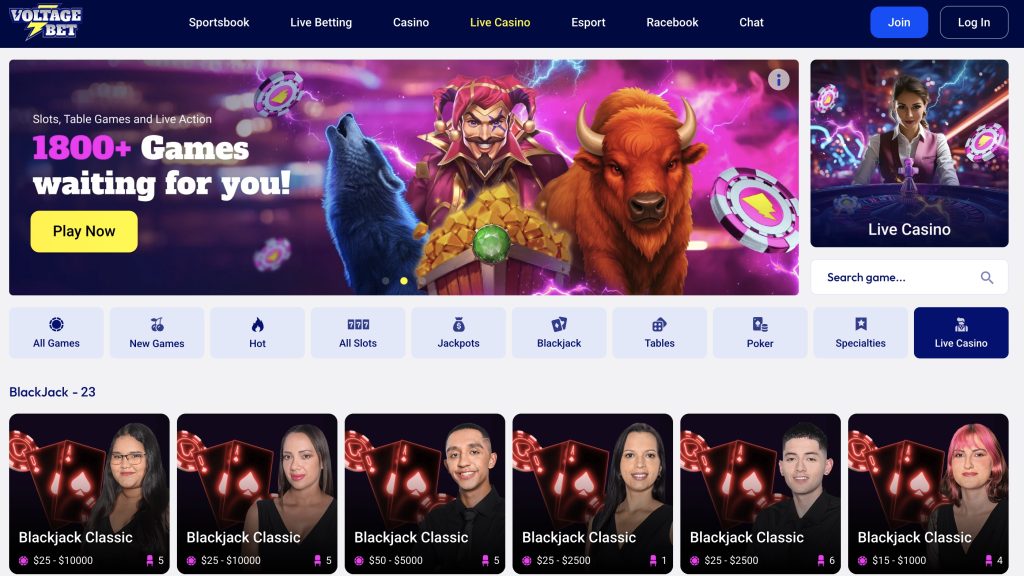 Voltage Bet Casino App Live Dealers